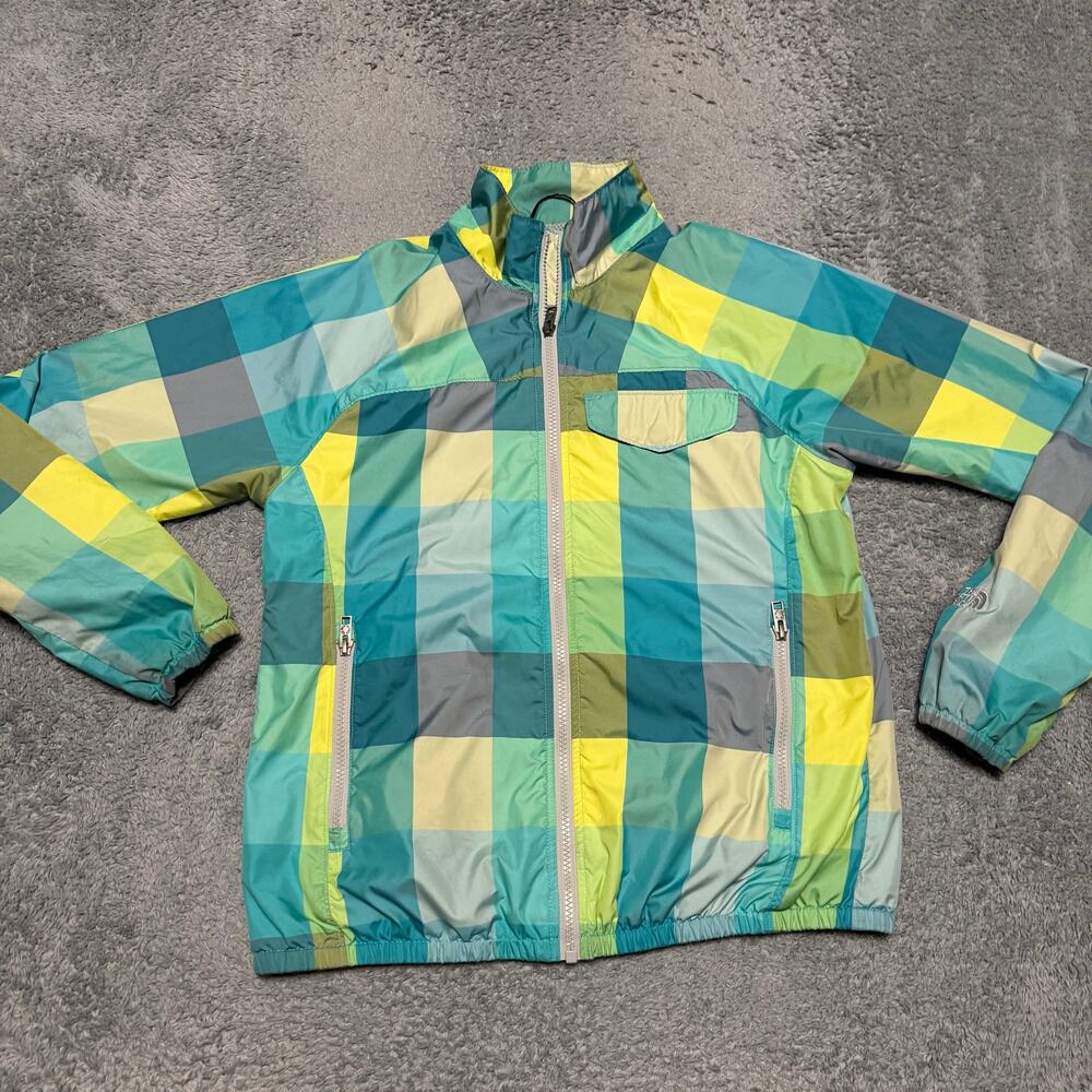 The North Face Coat Womens Medium Blue Green Plaid Windbreaker Outdoor Jacket